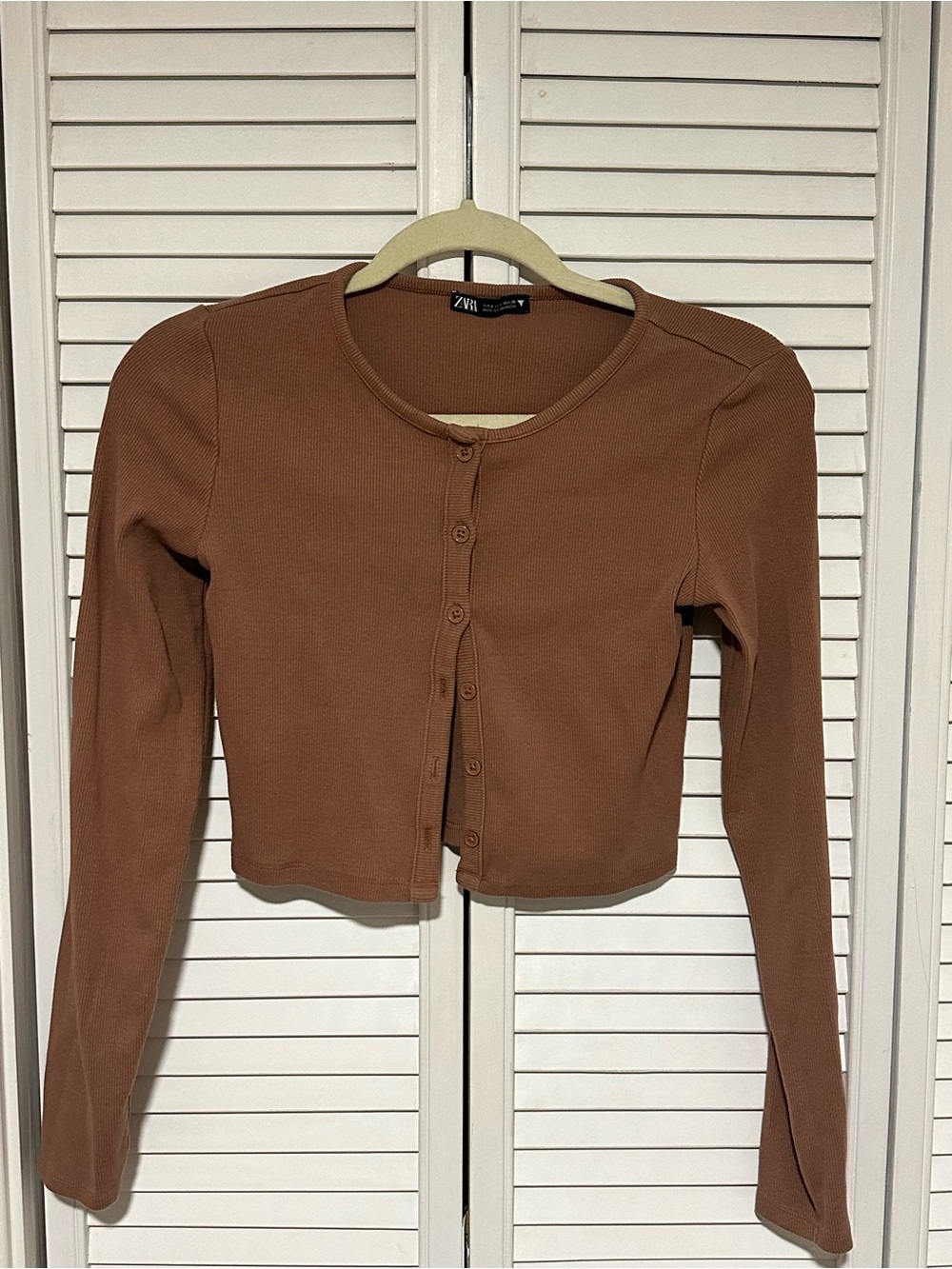 Zara Ribbed Cropped Crew-Neck Top — Dusty Rose Brown